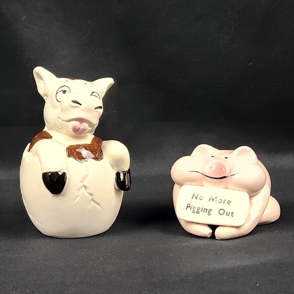 Pig & Cow Salt & Pepper Shakers "No More Pigging Out" Novelty VNTG  READ - Picture 1 of 12